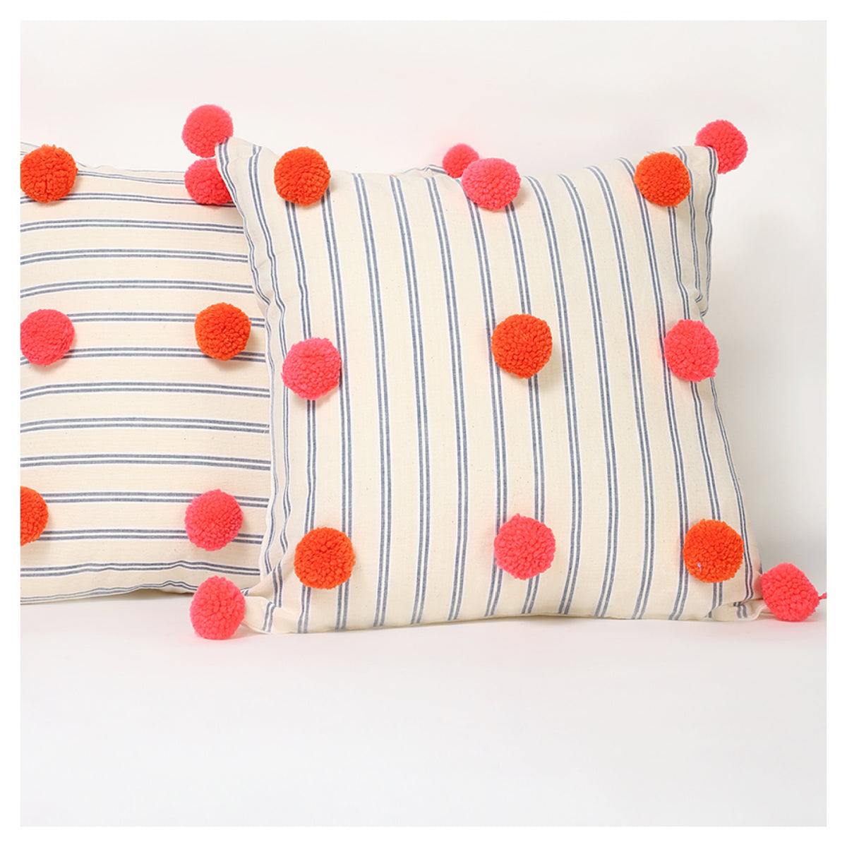 Plush Pompom Cushion - Pink  Orange