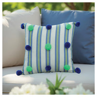 Plush Pompom Cushion - Blue Green