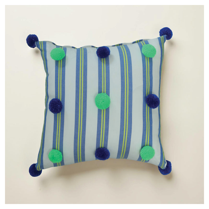 Plush Pompom Cushion - Blue Green