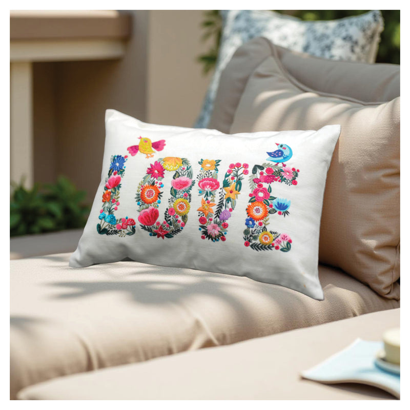 Vibrant Embroidery Love Cushion