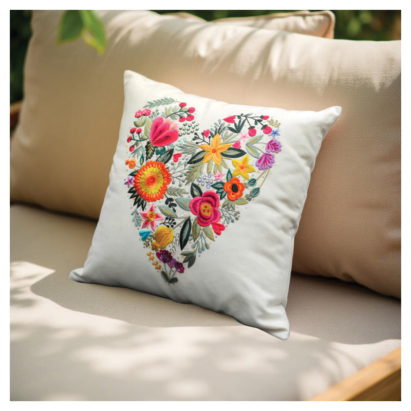Floral Embroidery Heart Cushion