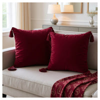 ruby velvet decorative cushion covers set of 2 with tassels