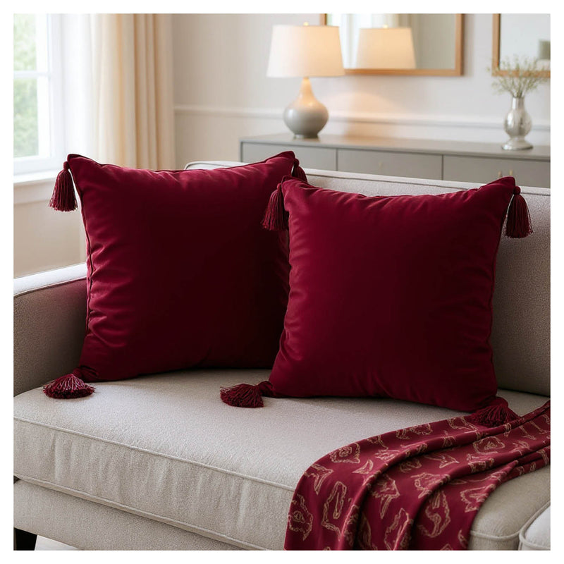 ruby velvet decorative cushion covers set of 2 with tassels