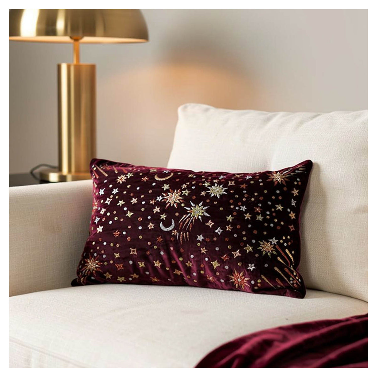 Starburst Lumbar Pillow - Crimson