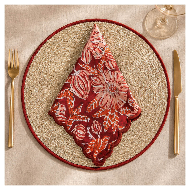 Spelt Shimmer Mats & Scalloped Napkins Set – Maroon