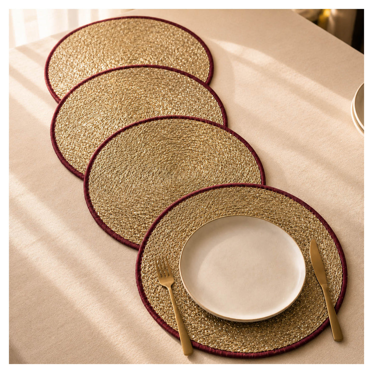 Spelt Shimmer Round Table Mats - Maroon