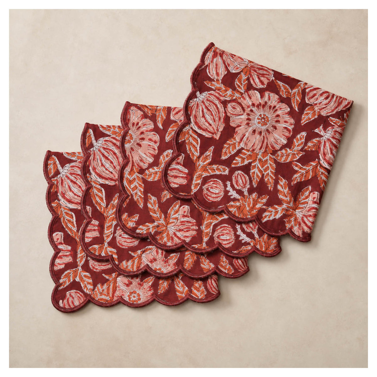 Spelt Shimmer Mats & Scalloped Napkins Set – Maroon
