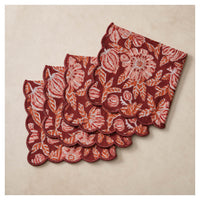 Floral Scalloped Cotton Napkins – Maroon