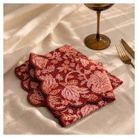 Floral Scalloped Cotton Napkins – Maroon