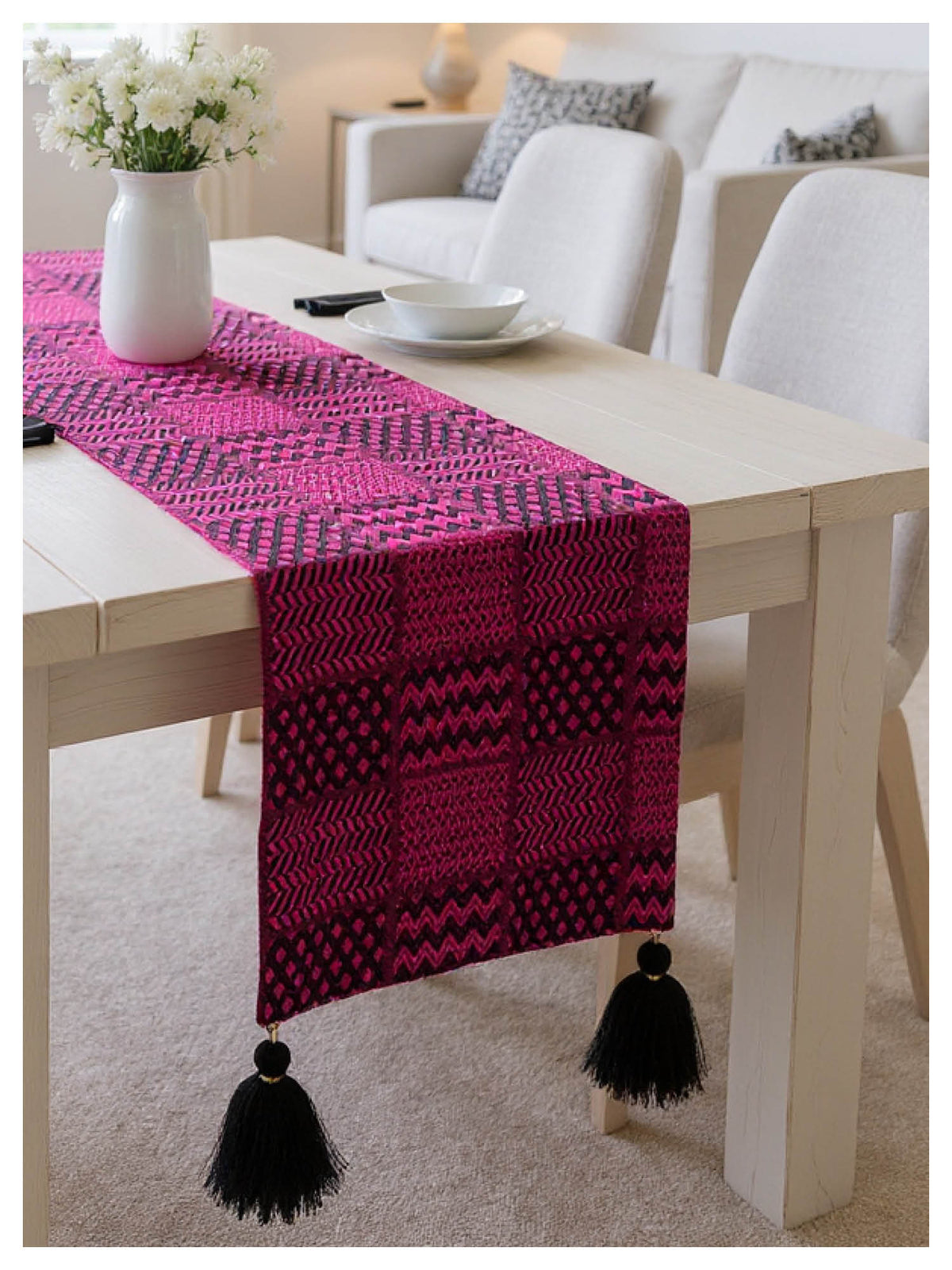Fuchsia and Black Patterned Table Runner
