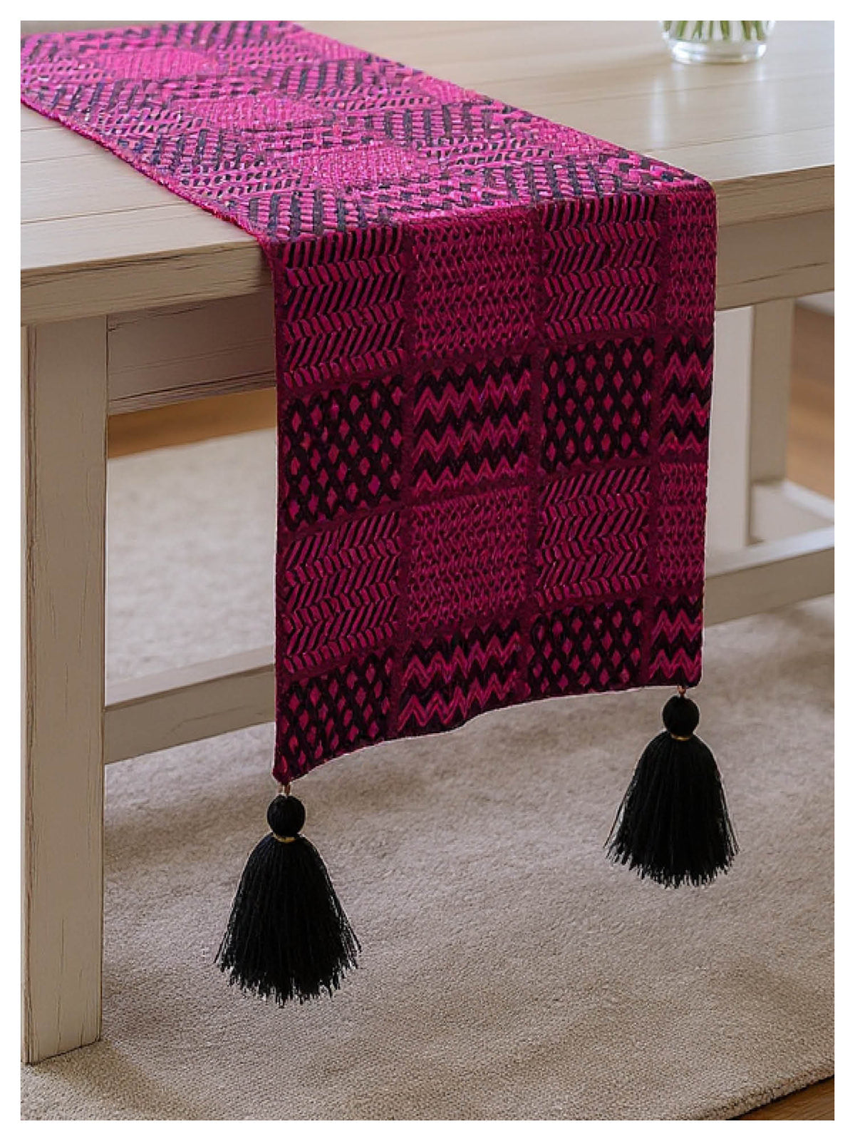 Fuchsia and Black Patterned Table Runner