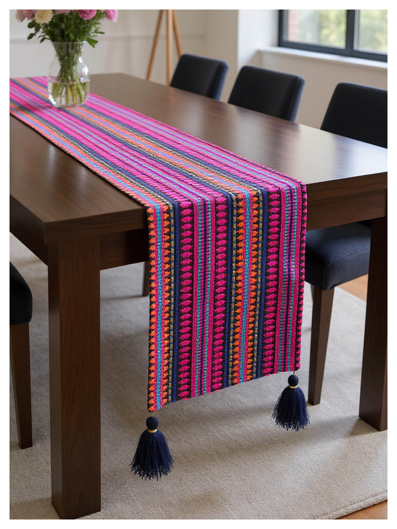 Navy and Hot Pink Table Runner with Tassels