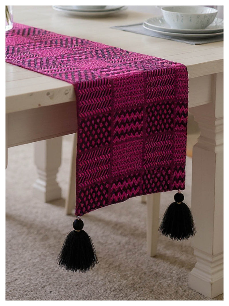 Fuchsia and Black Patterned Table Runner
