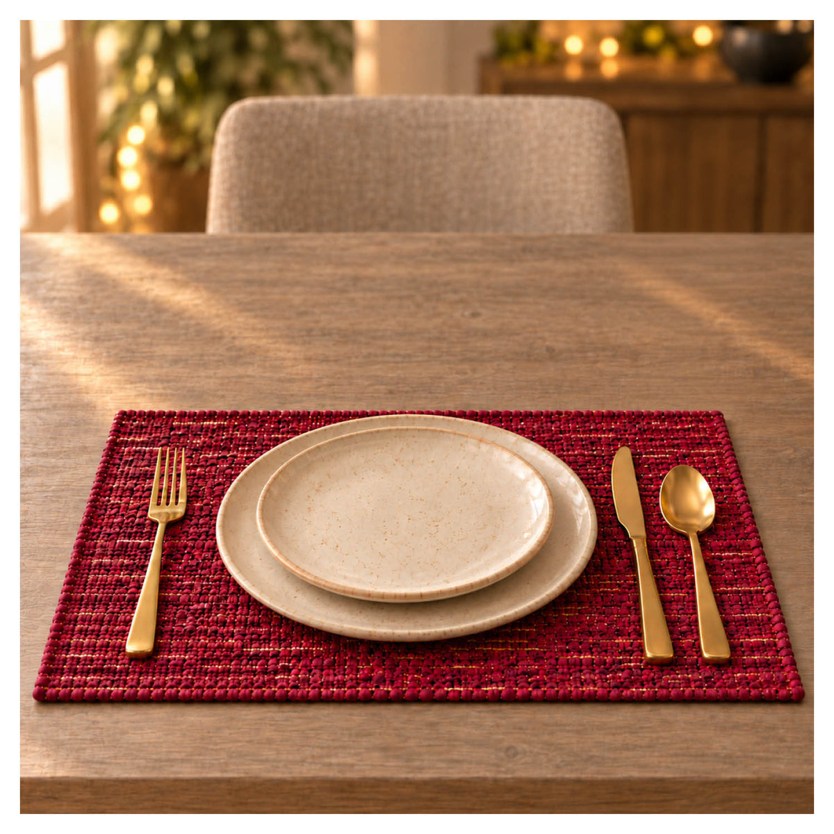 Gold Weave Placemats – Maroon