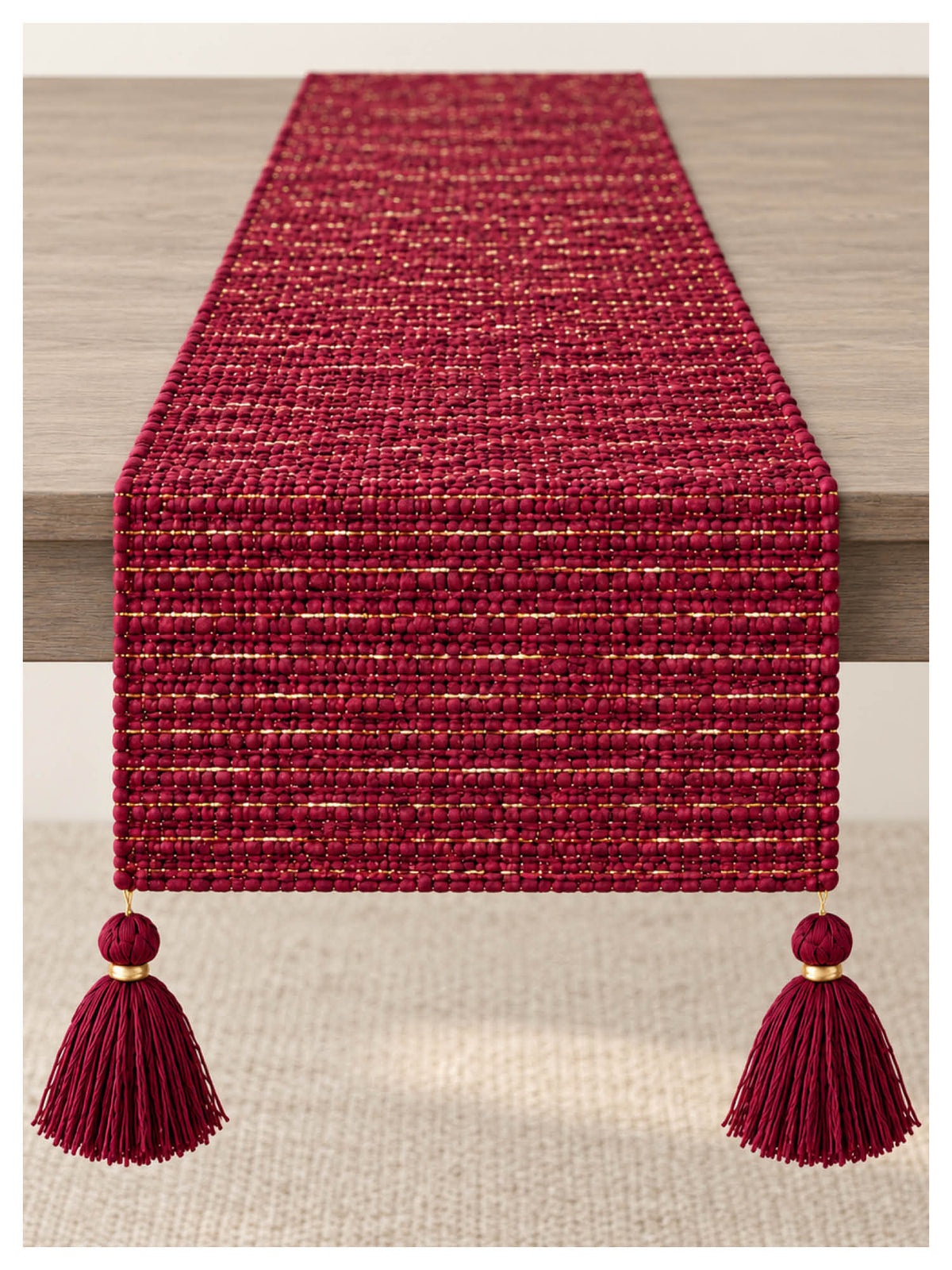 Gold Weave Table Runner – Maroon