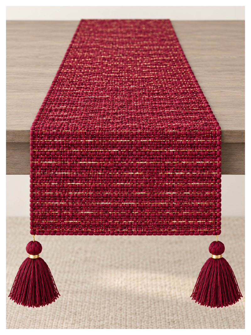 Gold Weave Table Runner – Maroon