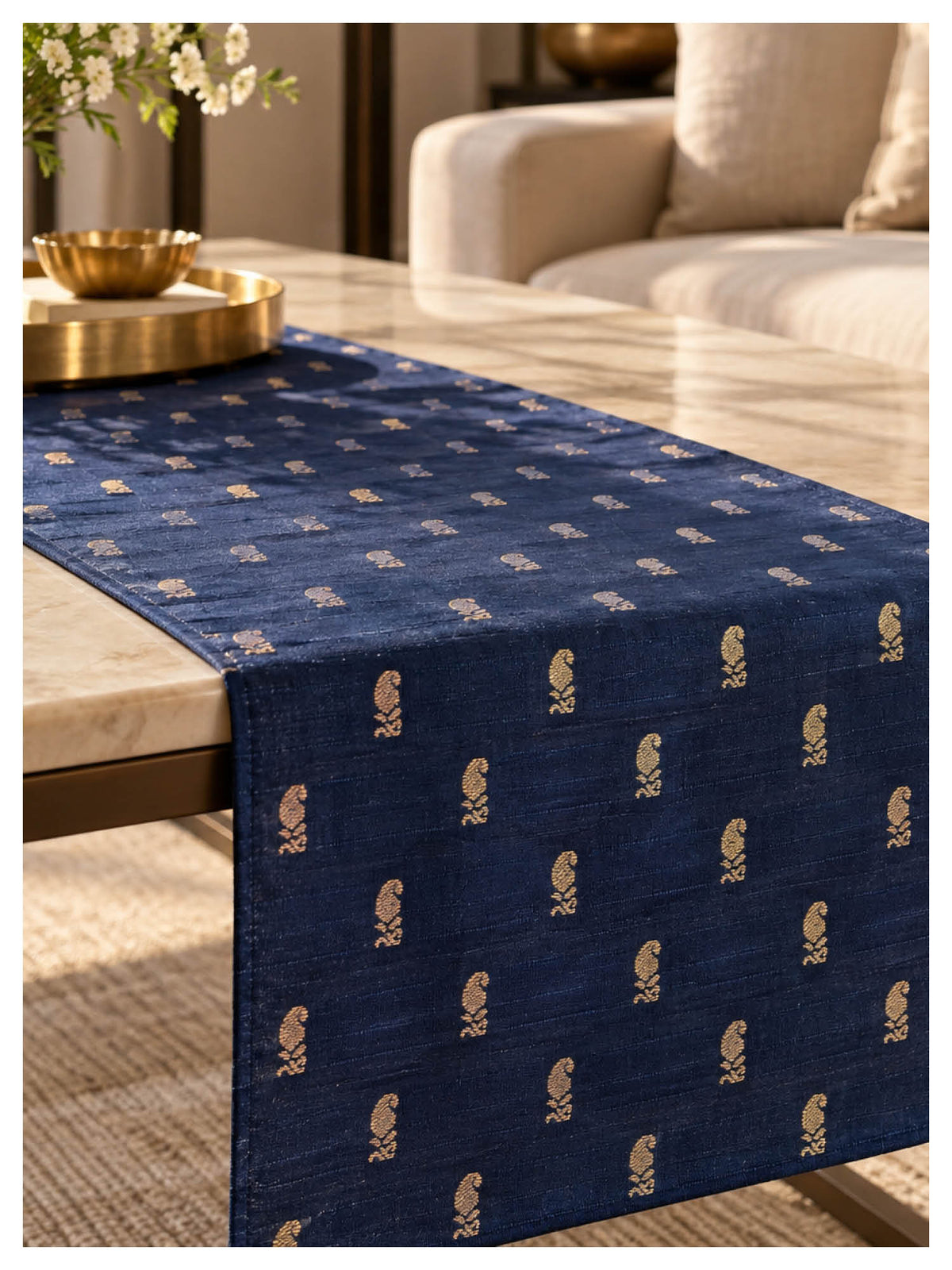 Saz Paisley Table Runner – Navy