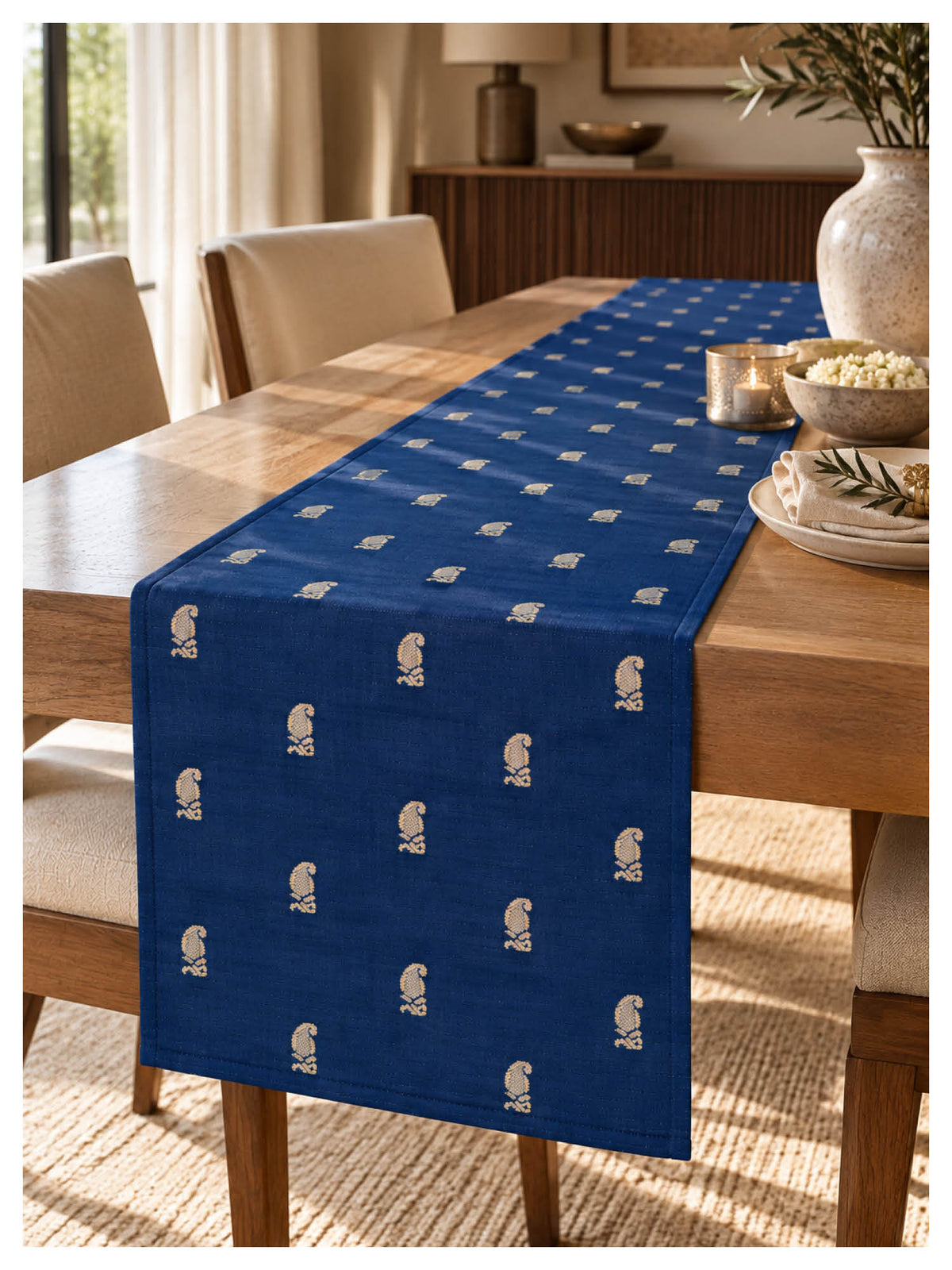 Saz Paisley Table Runner – Navy