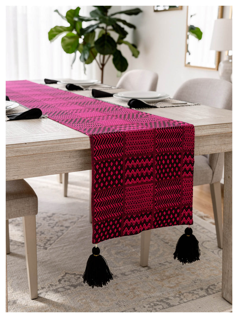 Fuchsia and Black Patterned Table Runner