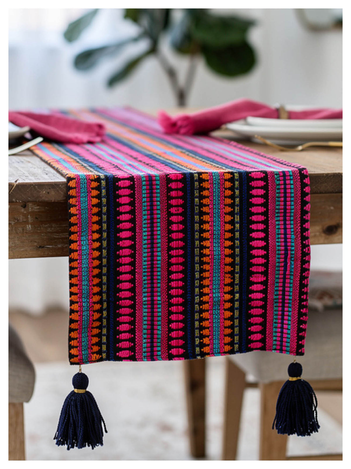 Navy and Hot Pink Table Runner with Tassels