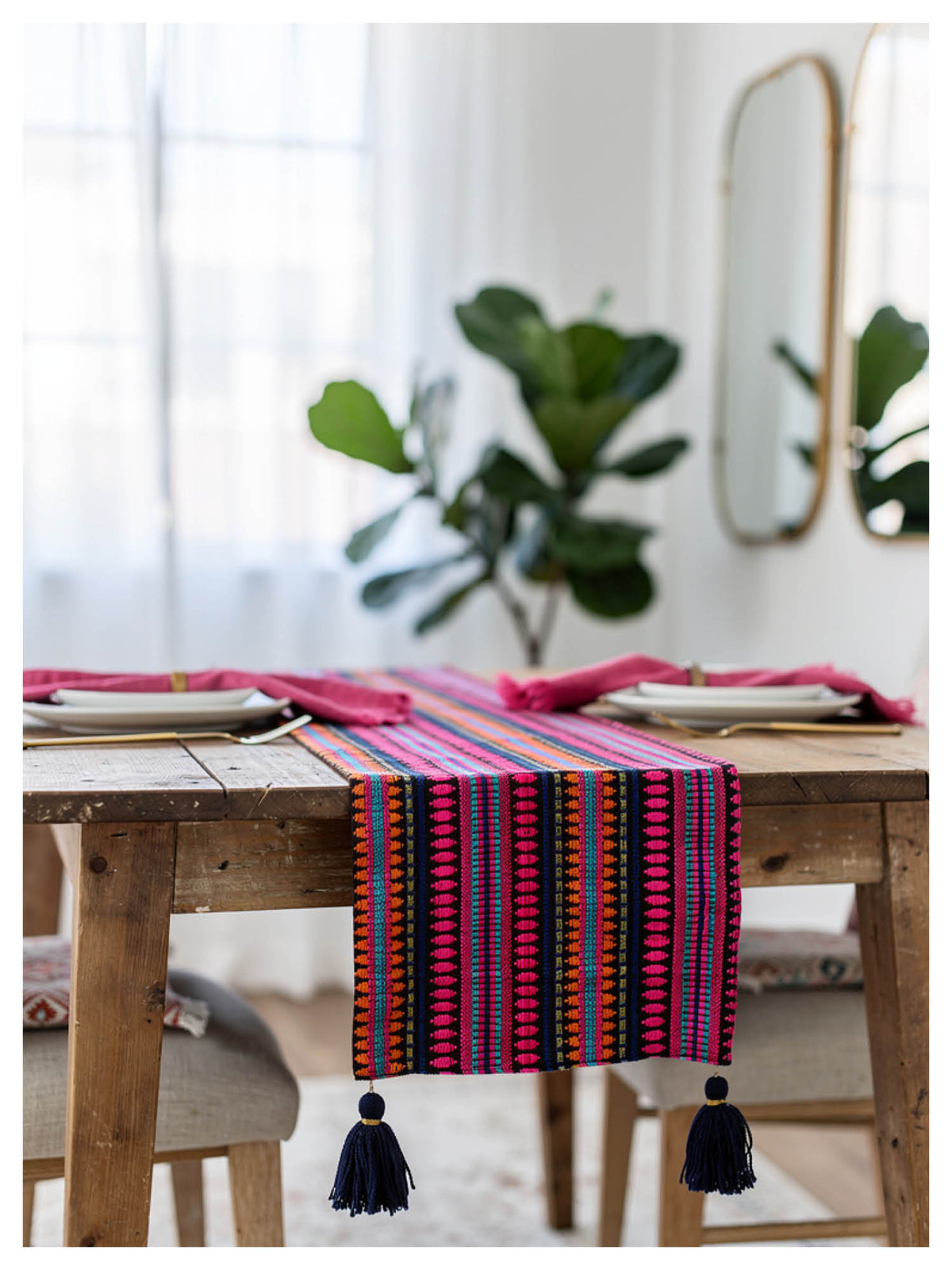 Navy and Hot Pink Table Runner with Tassels