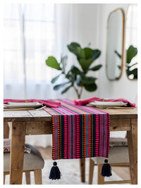 Navy and Hot Pink Table Runner with Tassels