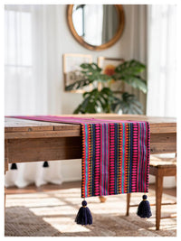Navy and Hot Pink Table Runner with Tassels