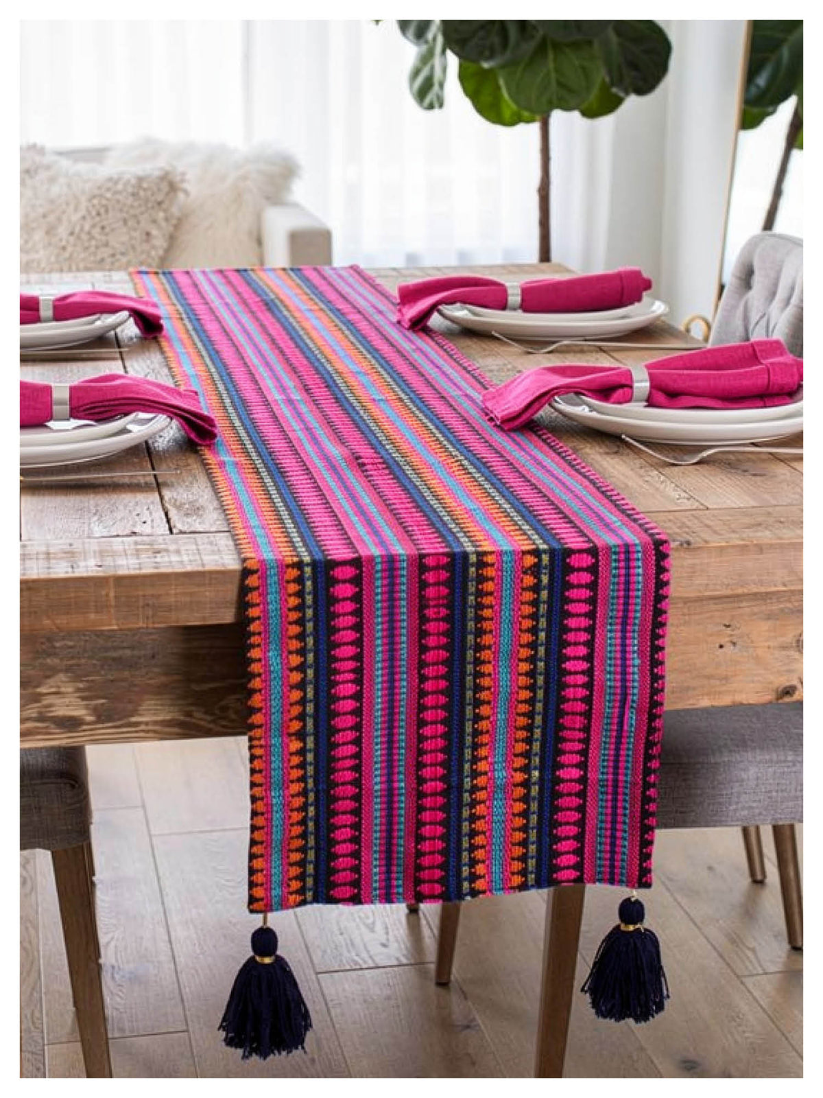 Navy and Hot Pink Table Runner with Tassels