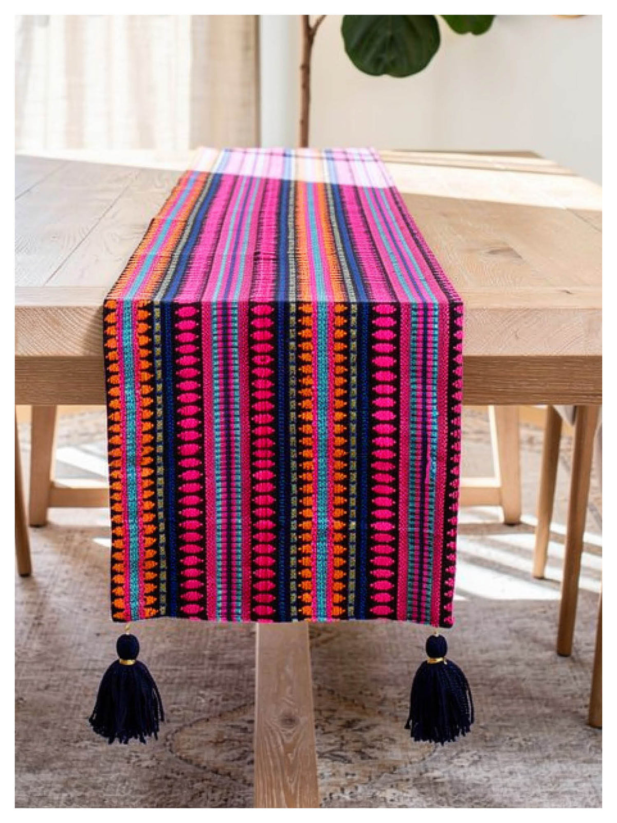 Navy and Hot Pink Table Runner with Tassels
