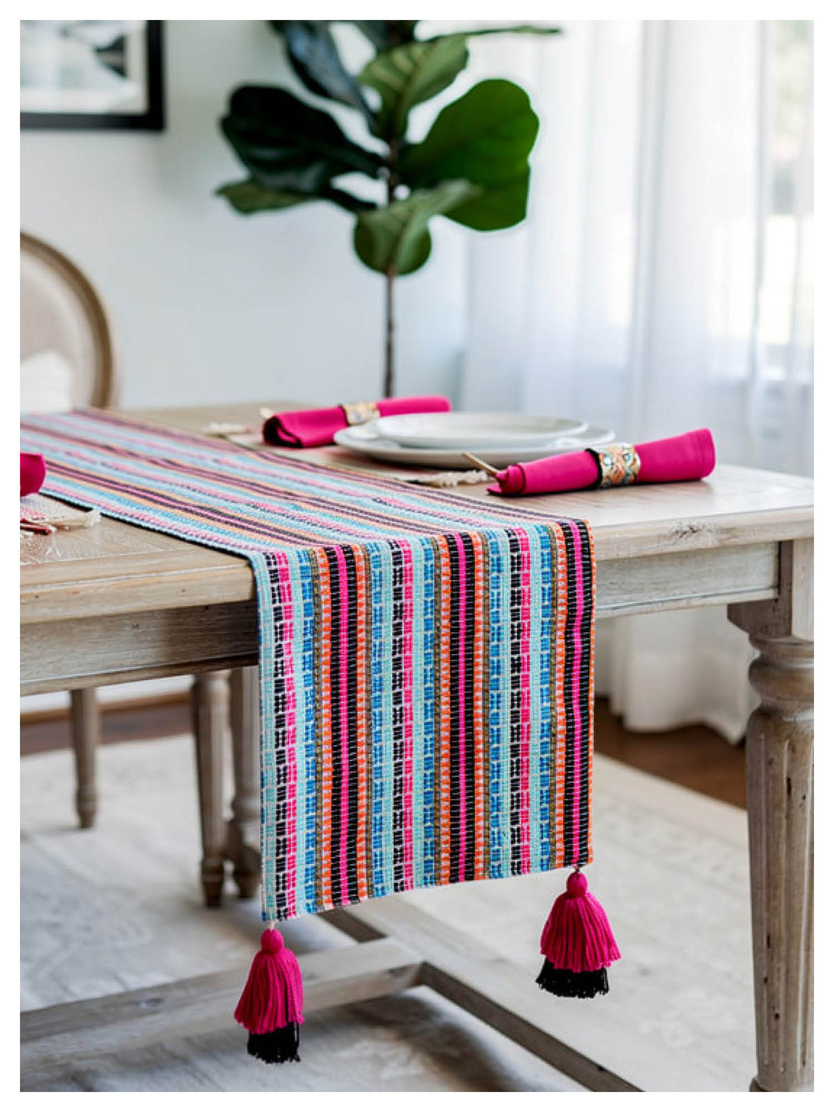 Vivid Turq Table Runner with Tassels