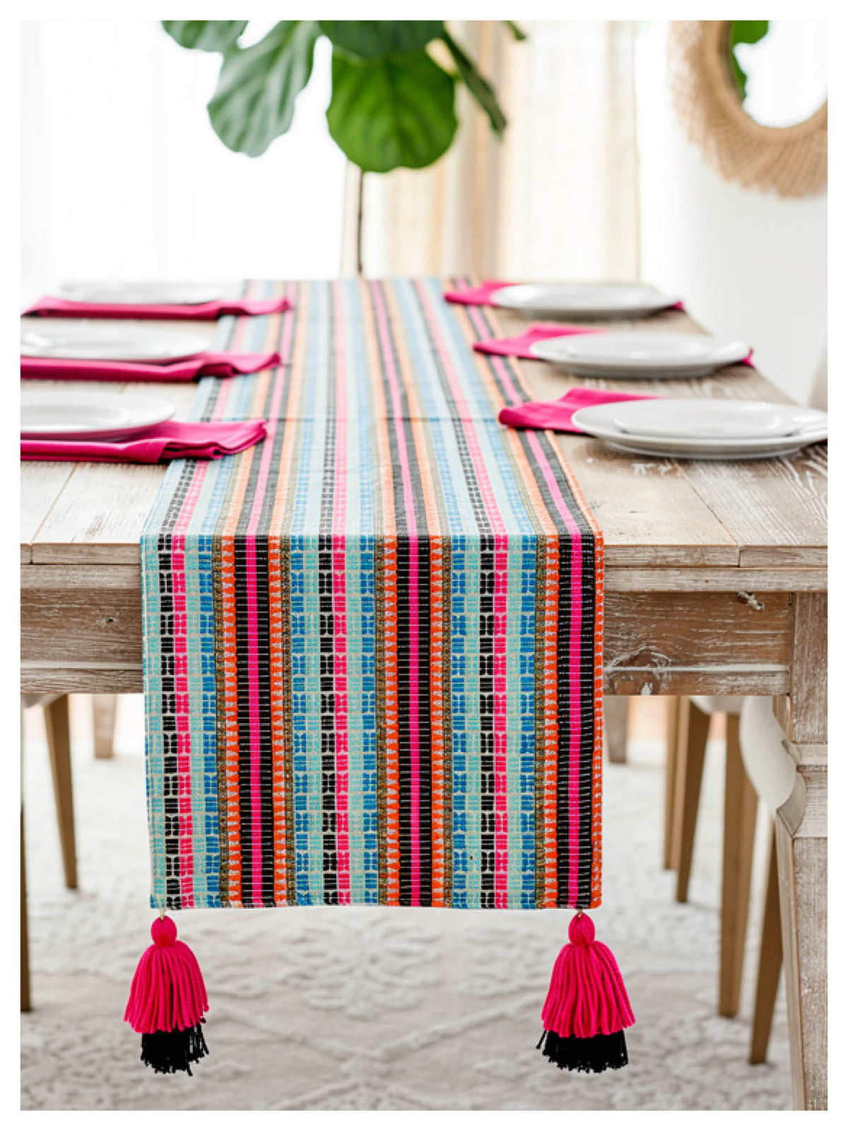 Vivid Turq Table Runner with Tassels