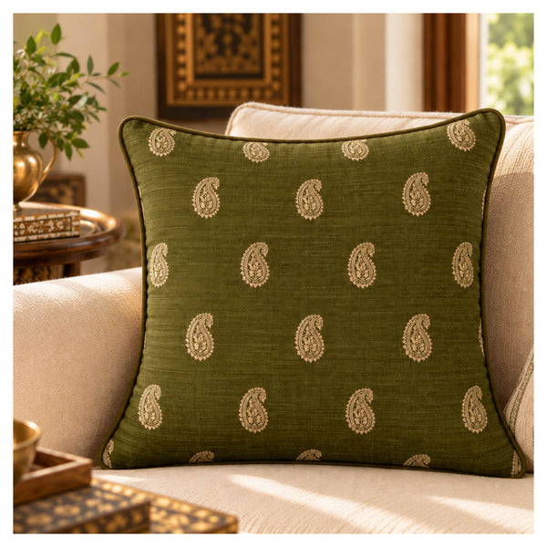 Heritage Paisley Cushion - Antique Olive