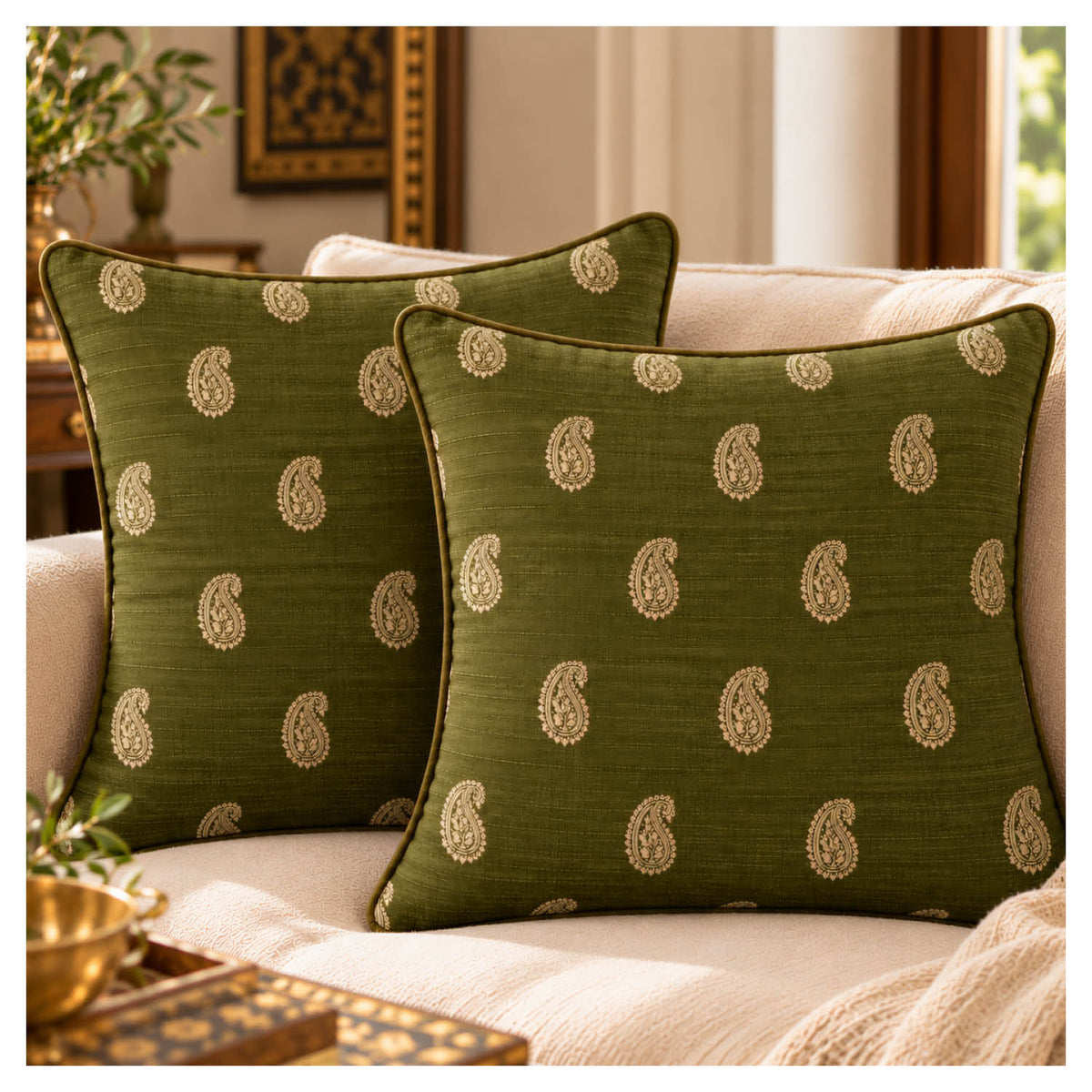 Heritage Paisley Cushion - Antique Olive