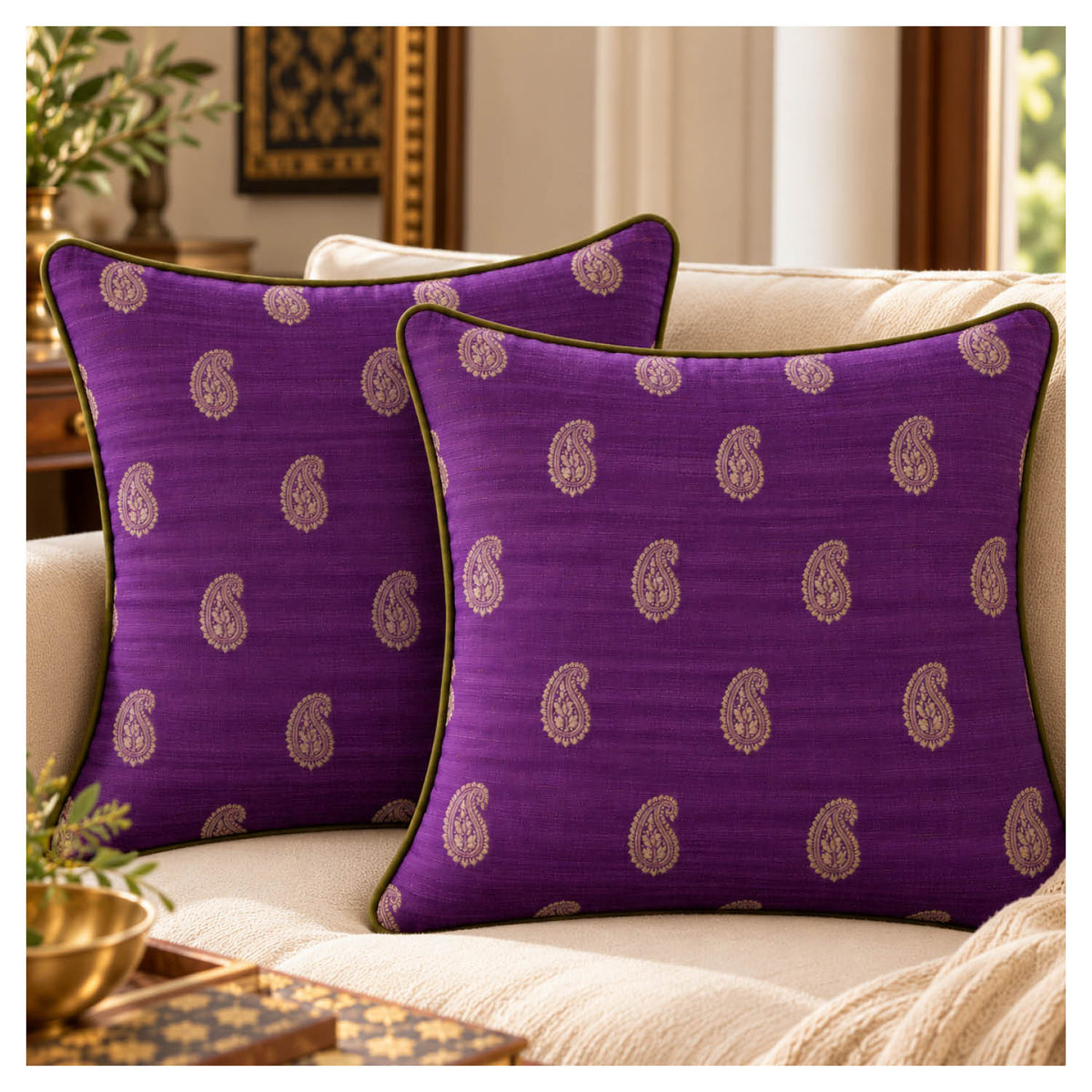 Heritage Paisley Cushion - Rich purple
