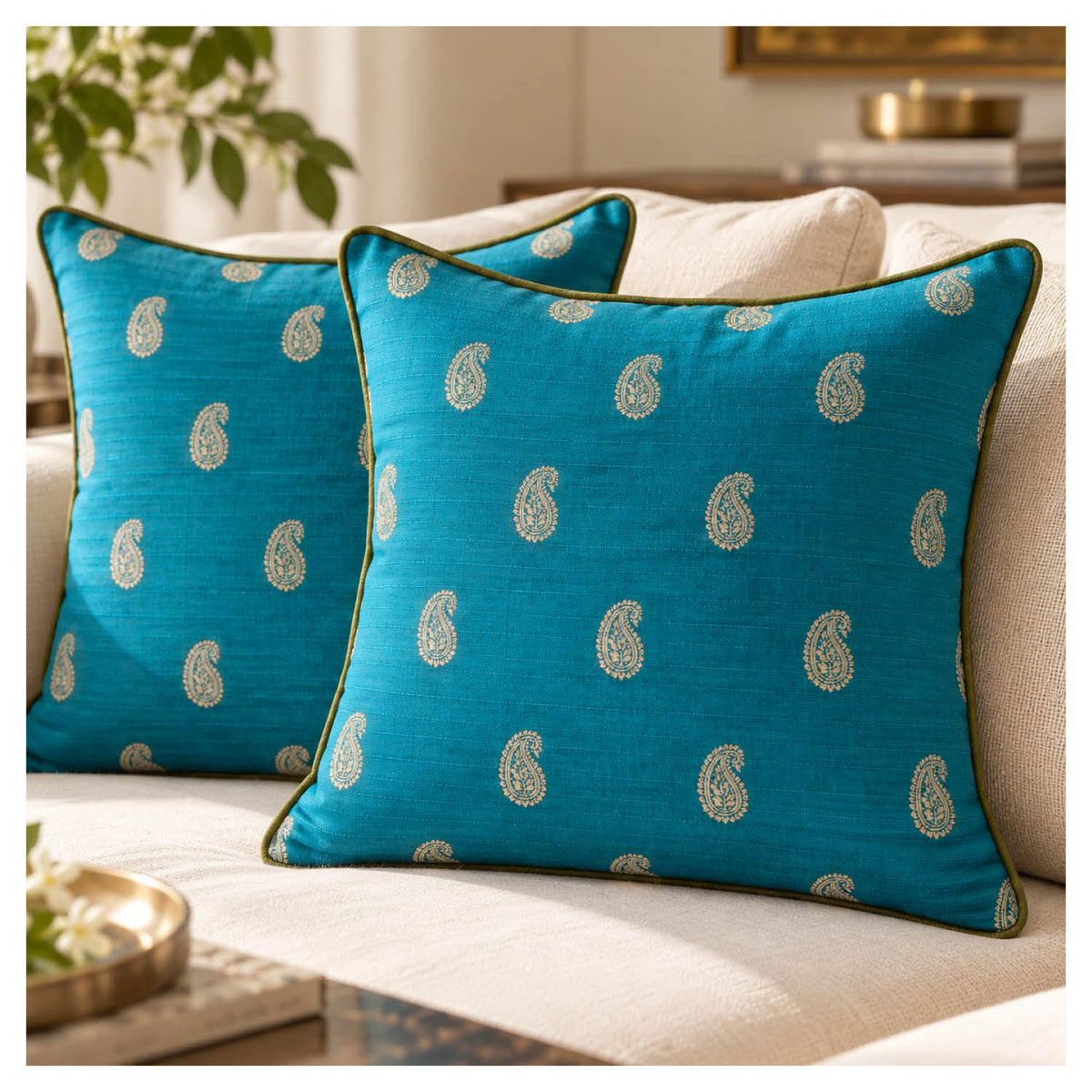 Heritage Paisley Cushion - Indian Turquoise