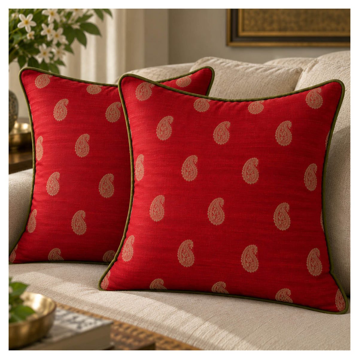 Heritage Paisley Cushion - Red