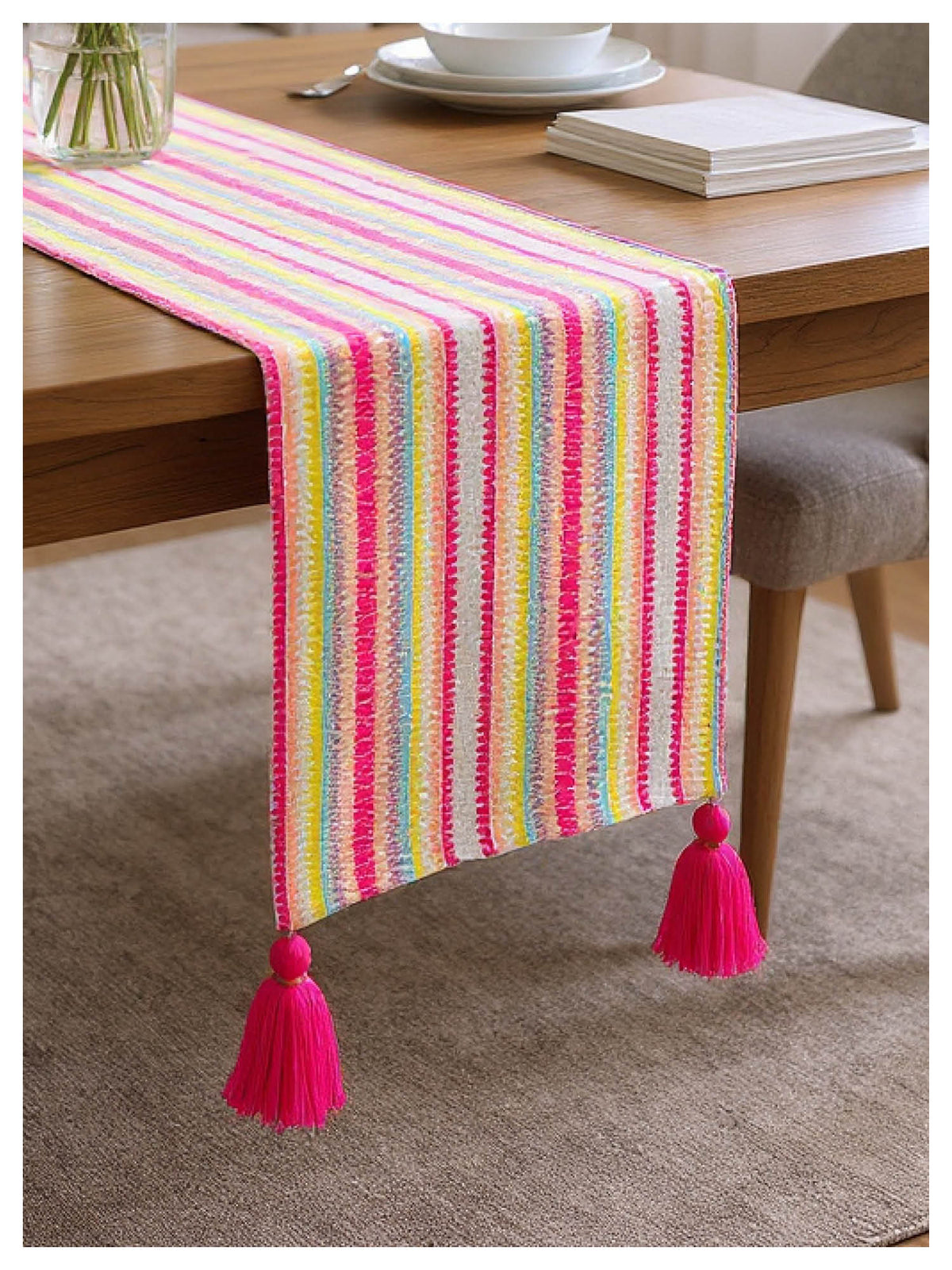 Vibrant Striped Table Runner with Tassels