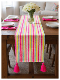 Vibrant Striped Table Runner with Tassels