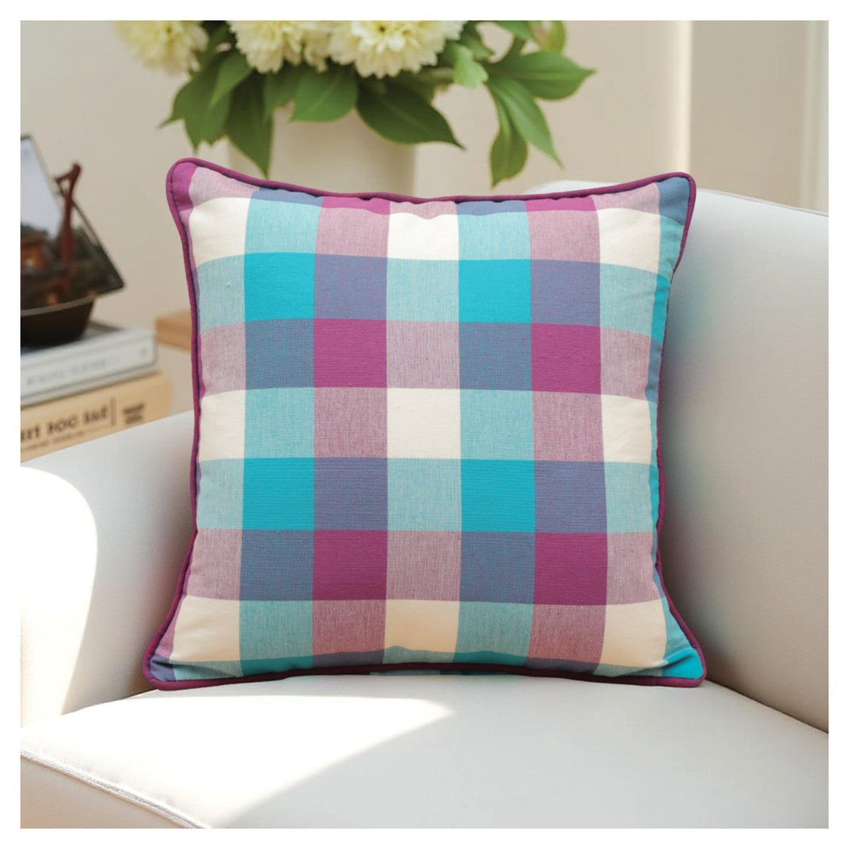 Medium Checkered Autumn Cushion - Violet Bloom - Set of 2