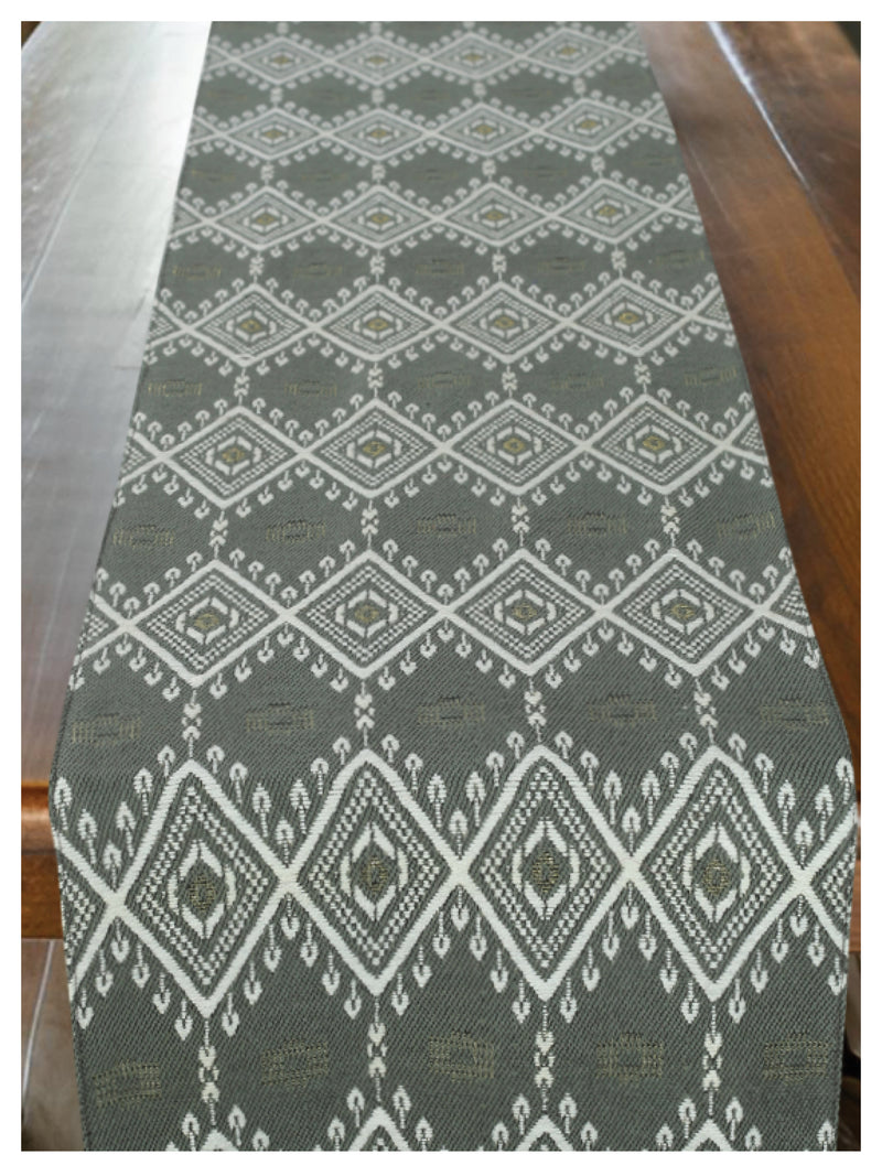 Tasseled Table Runner - Grey Aztec