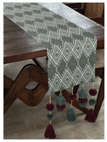 Tasseled Table Runner - Grey Aztec