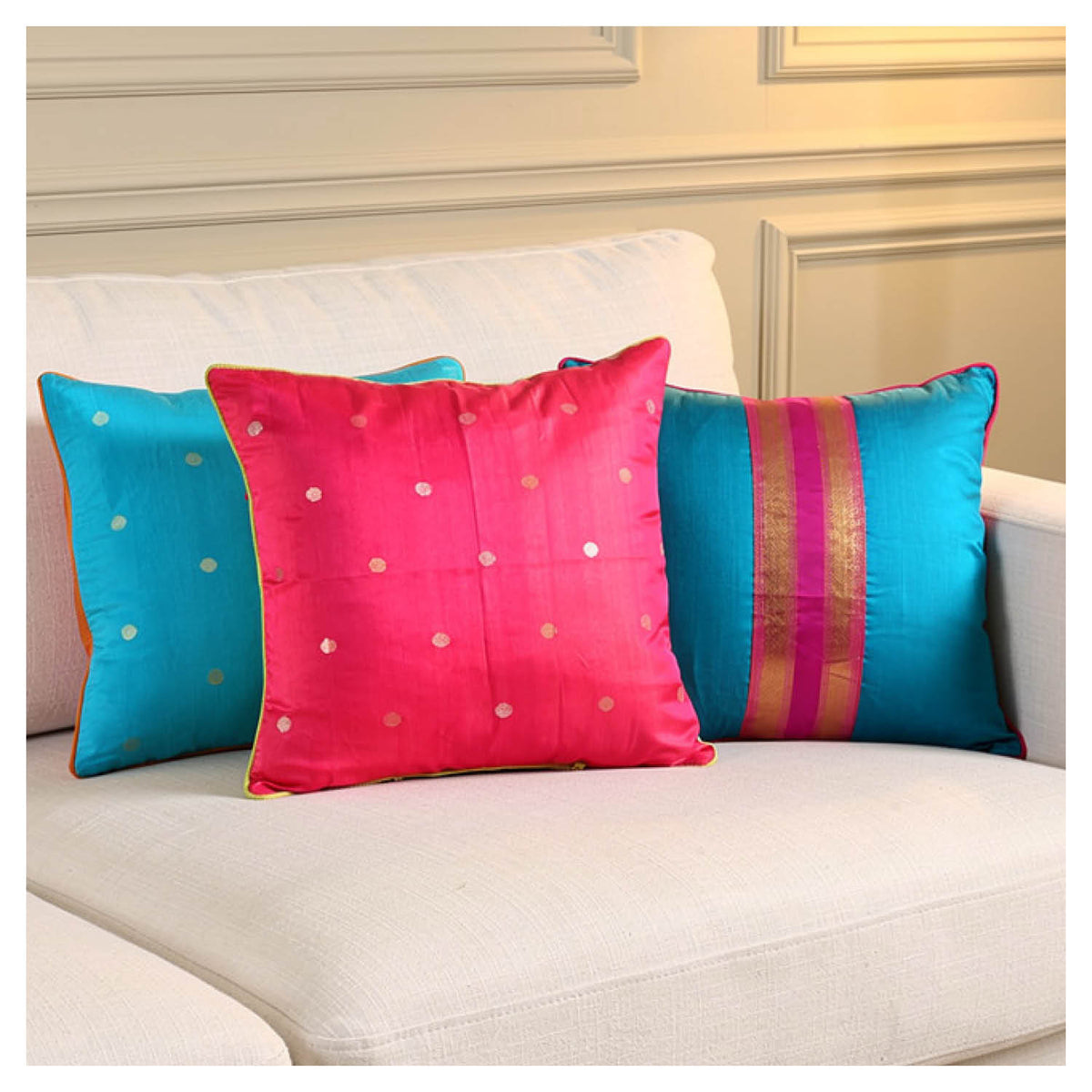 Festive Pink & Turquoise Cushions - Set of 3
