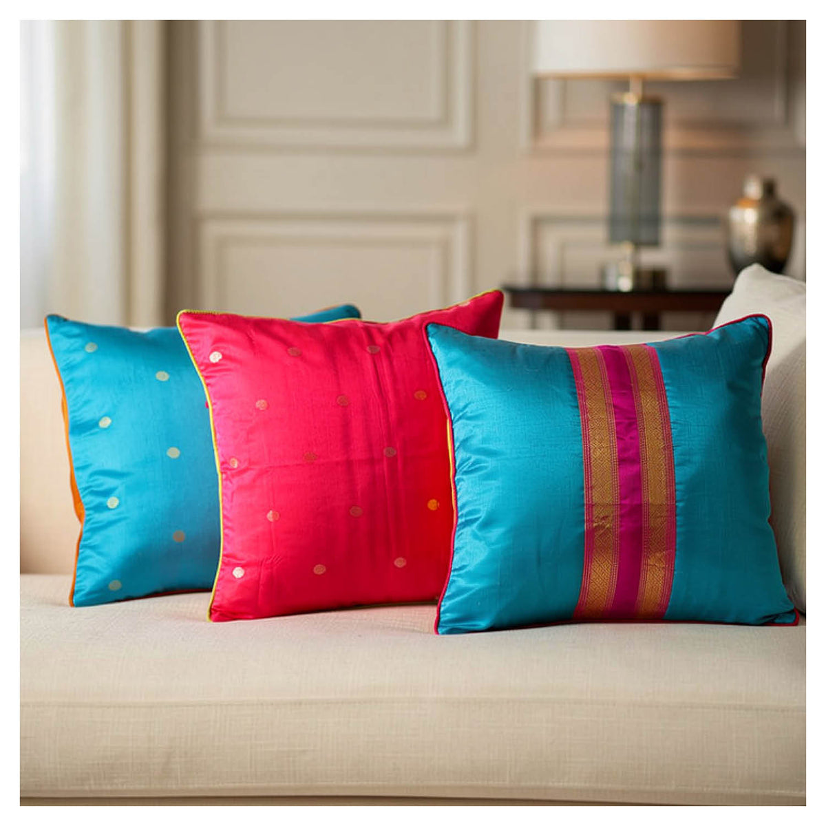 Festive Pink & Turquoise Cushions - Set of 3