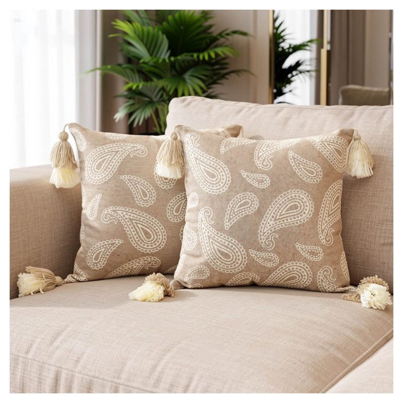 Paisley Jacquard Cushion - Beige - Set of 6