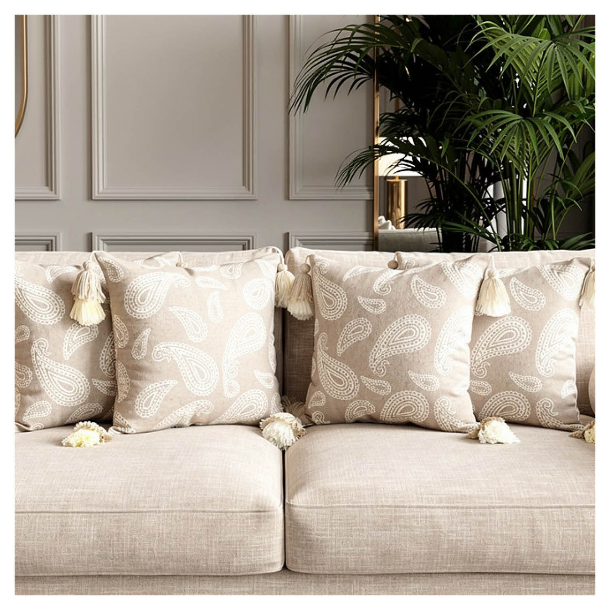 Paisley Jacquard Cushion - Beige - Set of 6