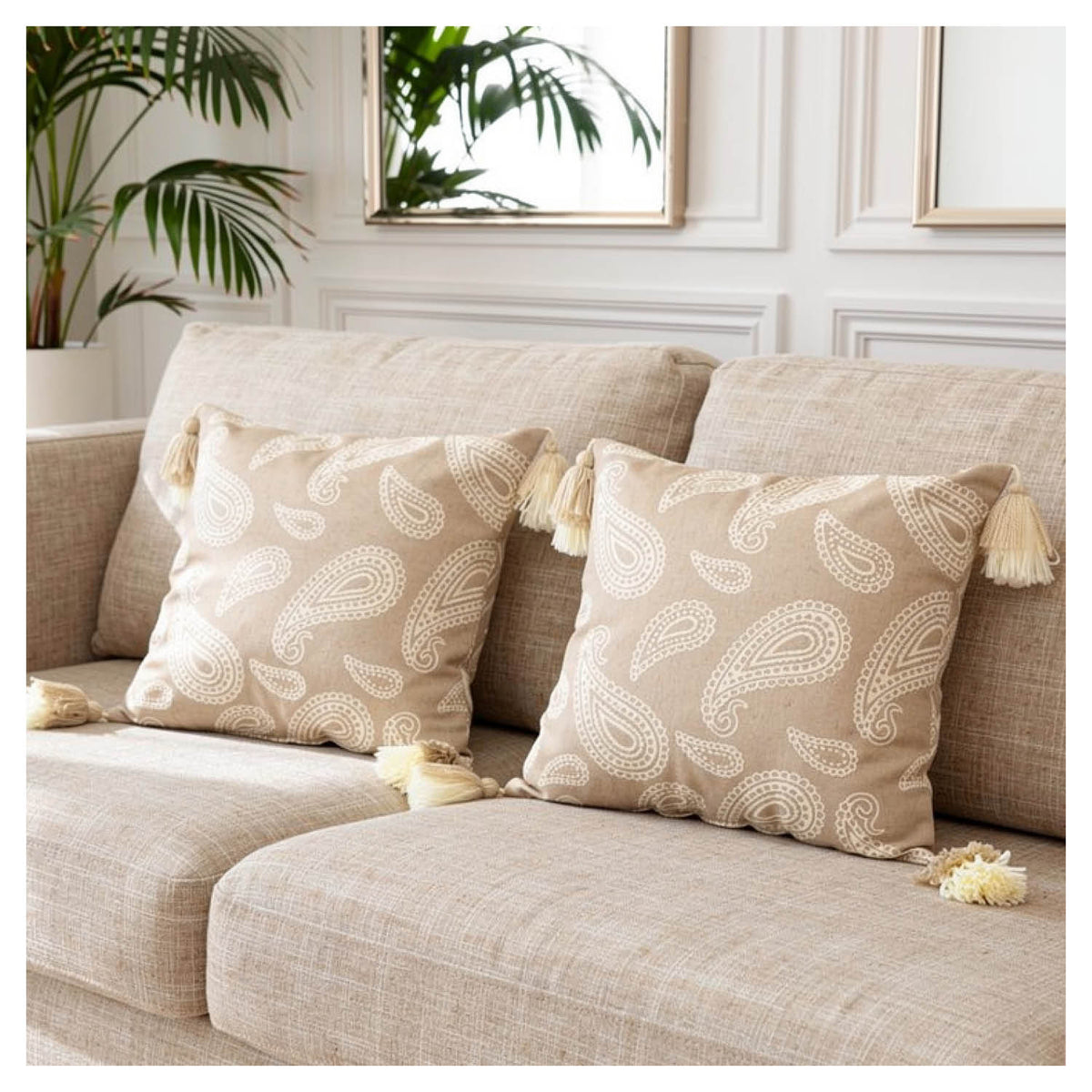 Paisley Jacquard Cushion - Beige - Set of 6