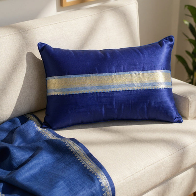 So Sari Cushion Set – Blue with Gold Border (Lumbar & Square)