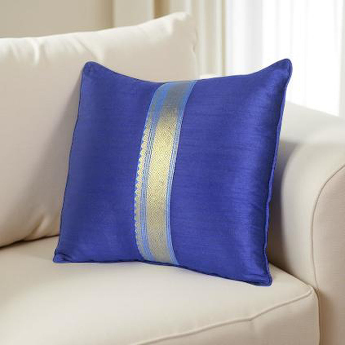 So Sari Cushion Set – Blue with Gold Border (Lumbar & Square)