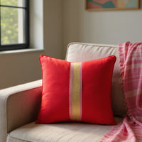 So Sari Cushion Set – Red with Pink-Gold Border (Lumbar & Square)