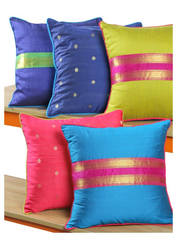 festive sari decorative cushion covers set of 5 in cotton silk